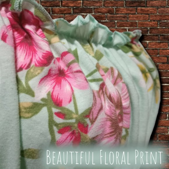 Off Shoulder Mint Green Floral Hi-Lo Dress w/Black Embroidery Accenting Waist - Picture 5 of 8